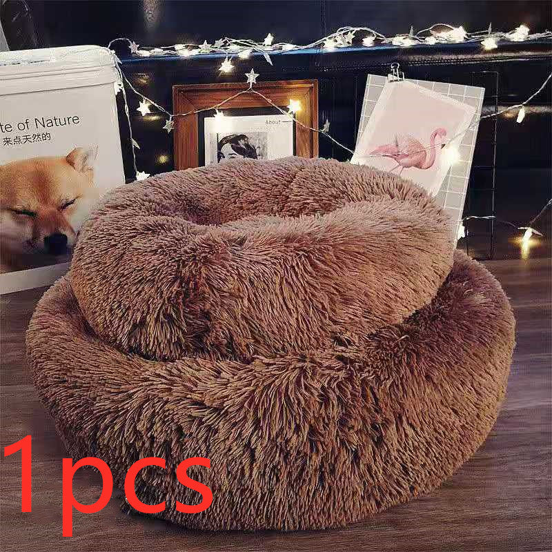 Small dog bed round plush pet nest