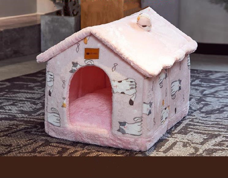 Enclosed dog bed foldable winter house
