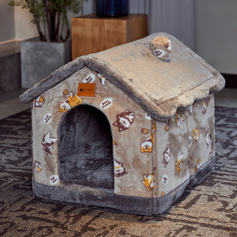 Enclosed dog bed foldable winter house