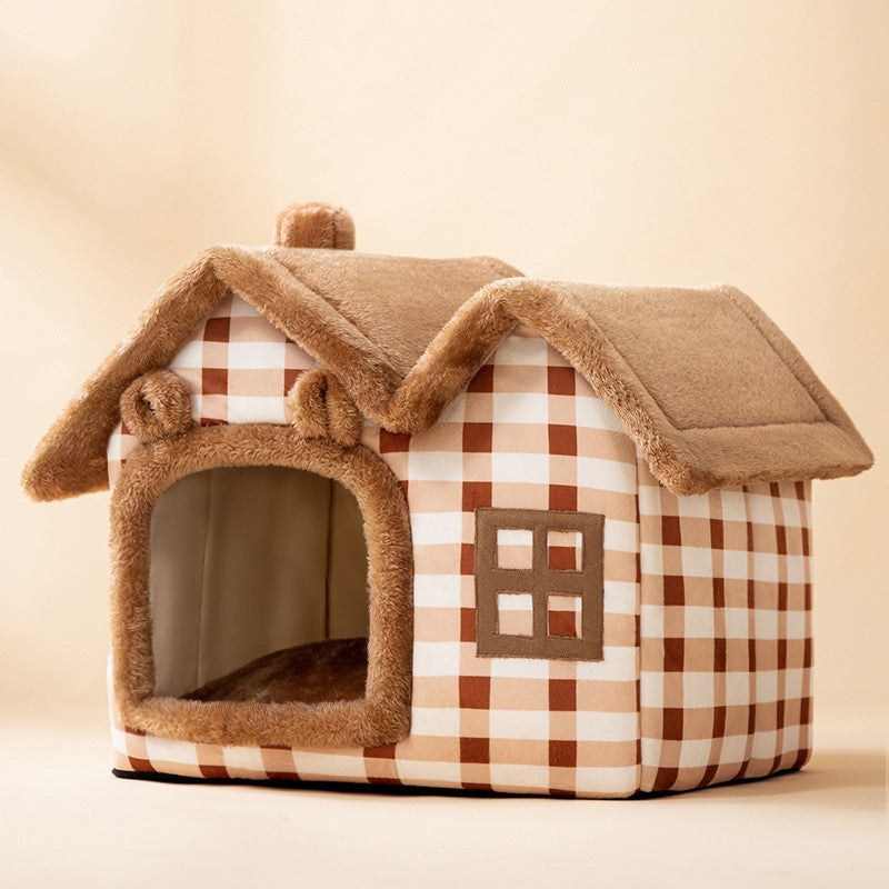 Enclosed dog bed foldable winter house