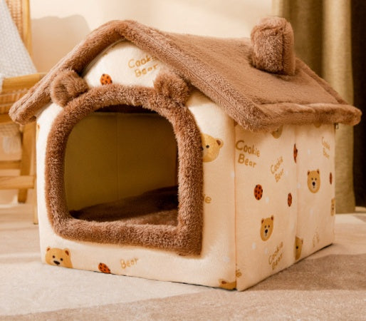 Enclosed dog bed foldable winter house
