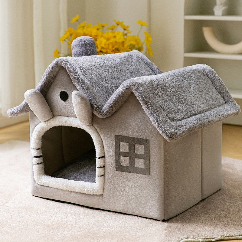 Enclosed dog bed foldable winter house