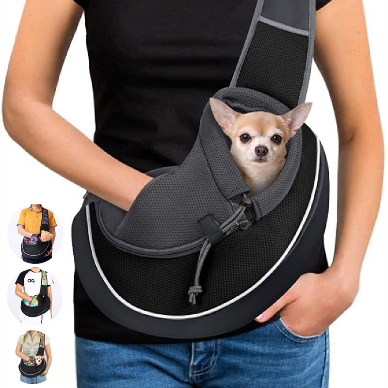 Pet Carrier Bag for dogs and cats, portable crossbody design with a small dog inside.