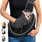Pet Carrier Bag for dogs and cats, portable crossbody design with a small dog inside.
