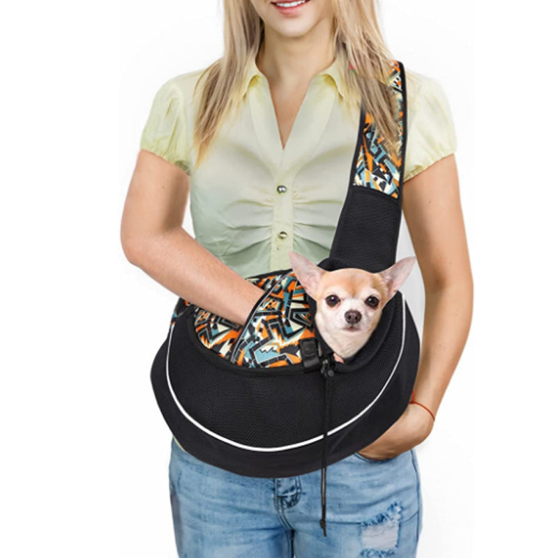 Pet Carrier Bag for Dogs & Cats – Portable Crossbody with a small dog being carried comfortably.