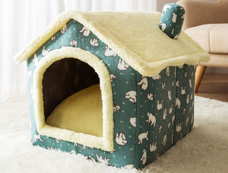 Enclosed dog bed foldable winter house