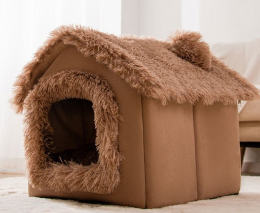 Enclosed dog bed foldable winter house