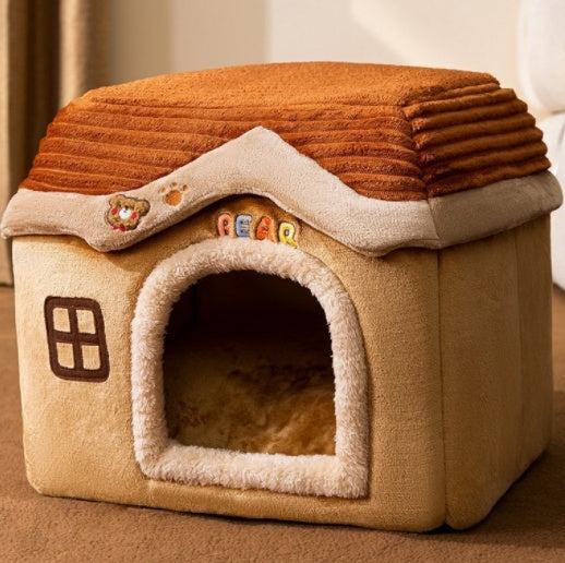 Enclosed dog bed foldable winter house