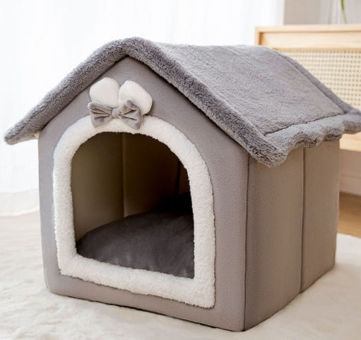 Enclosed dog bed foldable winter house